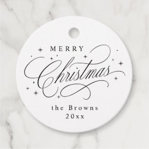 Black Elegant Calligraphy Merry Christmas Gift Favour Tags