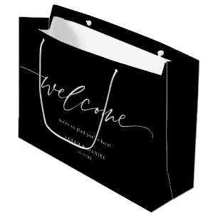 Black Elegant Calligraphy Wedding Welcome Gift Bag