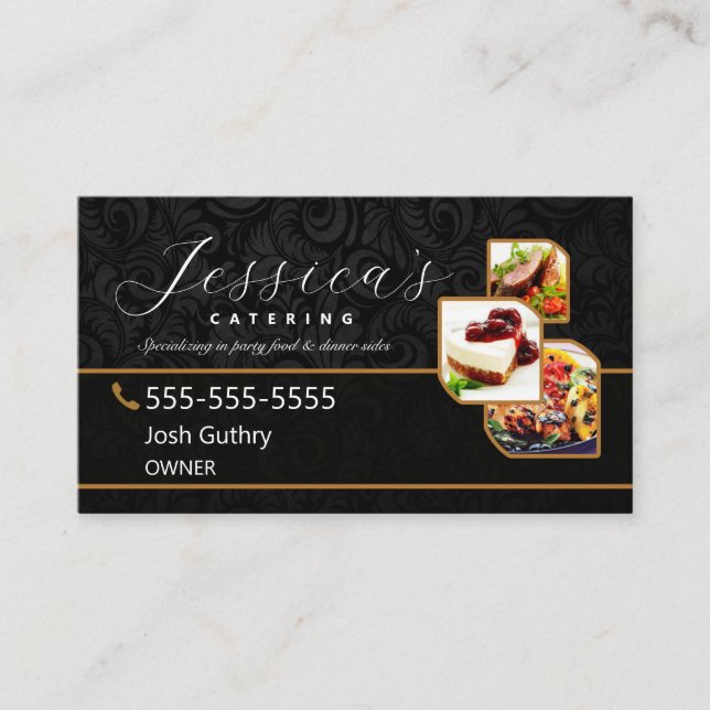 Black Elegant Catering Business Card (Front)