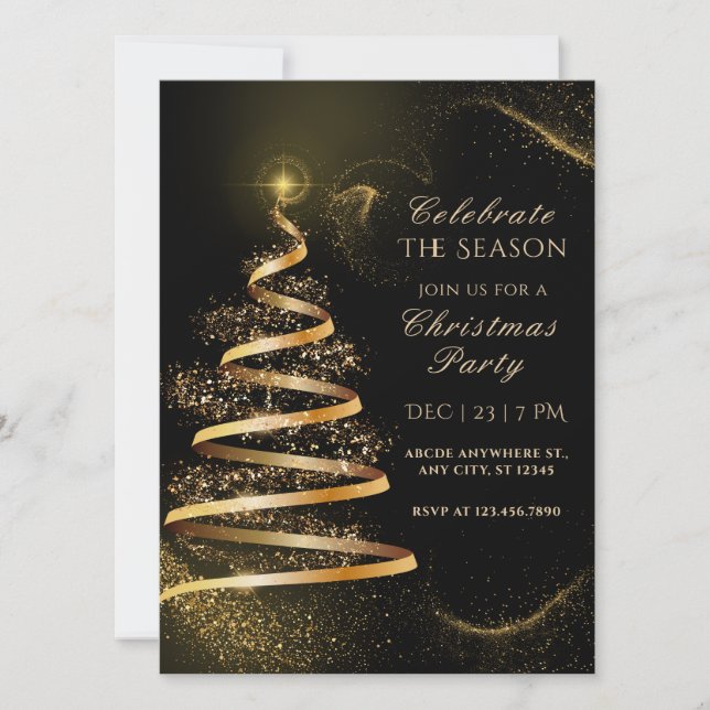 black elegant celebrate christmas holiday season  invitation (Front)