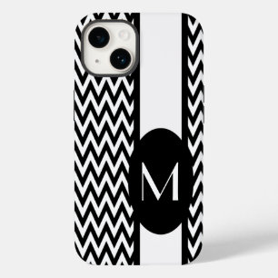 Black Elegant Chevron Design with monogram Case-Mate iPhone 14 Case