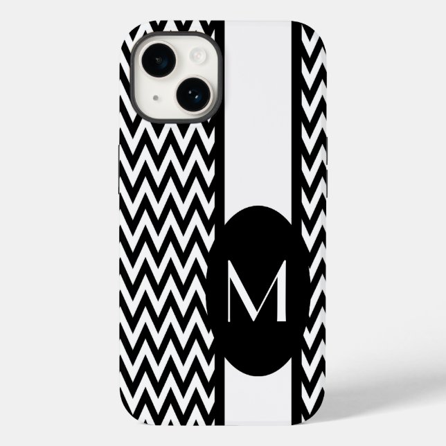 Black Elegant Chevron Design with monogram Case-Mate iPhone Case (Back)