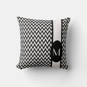 Black Elegant Chevron Design with monogram Throw Pillow