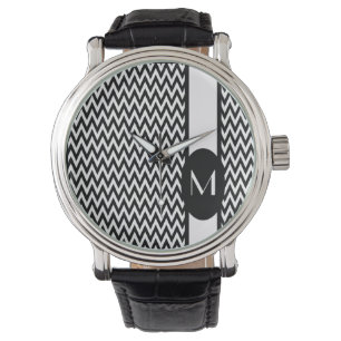 Black Elegant Chevron Design with monogram Watch