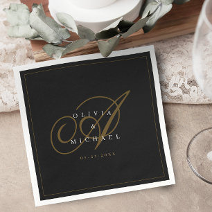 Black elegant classic calligraphy vintage wedding napkin