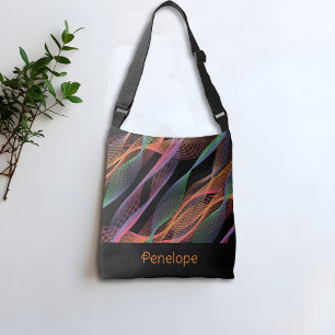 Black elegant colourful wavy name crossbody bag