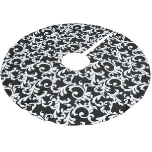 Black Elegant Damask Brushed Polyester Tree Skirt