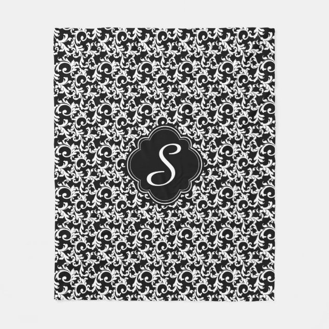 Black Elegant Damask Medium Print Fleece Blanket (Front)