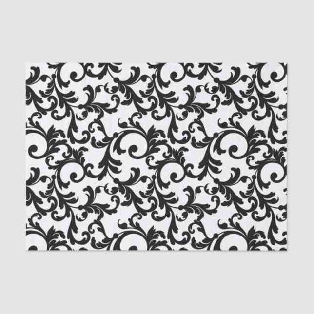 Black Elegant Damask Print Tissue Paper (Front)
