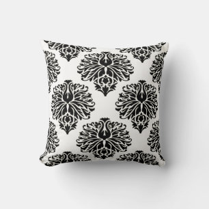 Black Elegant Damask Throw Pillow