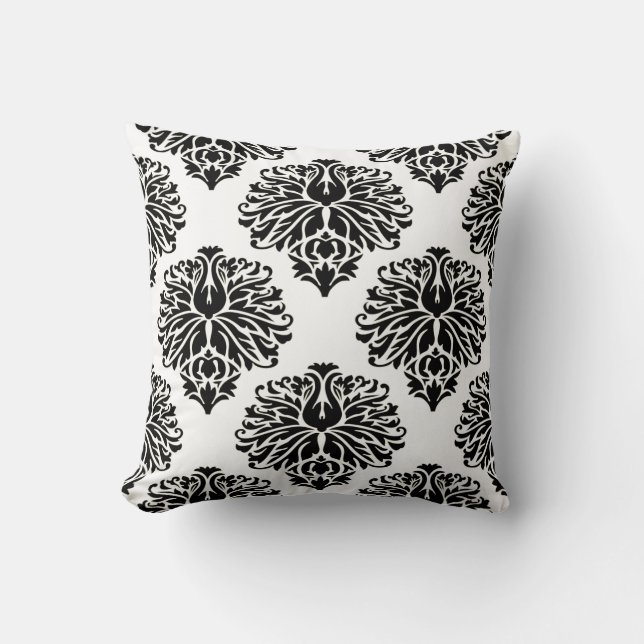 Black Elegant Damask Throw Pillow (Front)