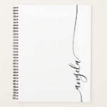 Black Elegant Delicate Signature Script Planner<br><div class="desc">Modern minimalist personalized planner for her back to school gift. The modern girly signature features a left aligned lovely, elegant black calligraphy font with glamourous decorative tails. You can customize the solid white background to your favourite colour. There may be a few short or long names names that will require...</div>