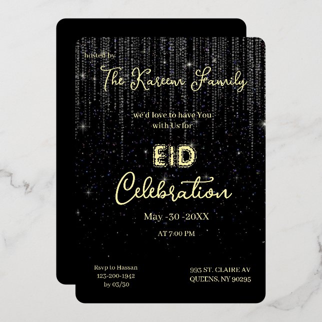 Black Elegant EId Celebration Eid Party Invitation (Recto/Verso)