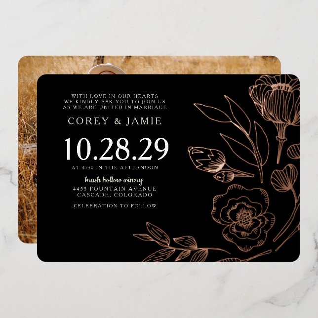 Black Elegant Floral Wedding (Front/Back)