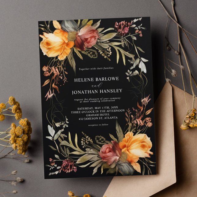 Black Elegant Floral Wedding Invitation (Black Elegant Floral Wedding Invitation)