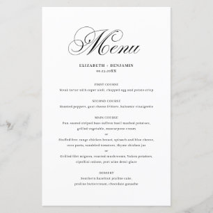 Black Elegant Flourish Script Wedding Menu Card