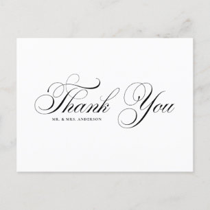 Black Elegant Flourish Script Wedding Thank You Postcard