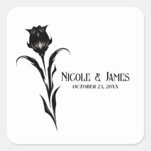 Black Elegant Flower Gothic Wedding  Square Sticker
