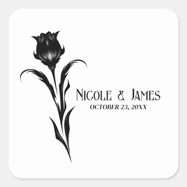 Black Elegant Flower Gothic Wedding  Square Sticker (Front)
