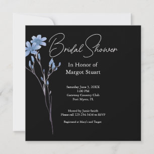 Black Elegant Flower White Script Bridal Shower