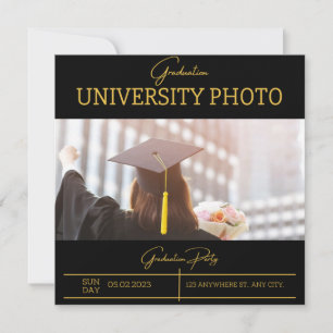 Black Elegant Foil Border University Grad  Invitation