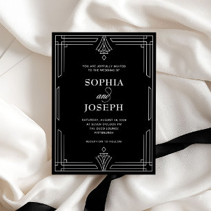 Black Elegant Glamourous Formal Wedding Invitation