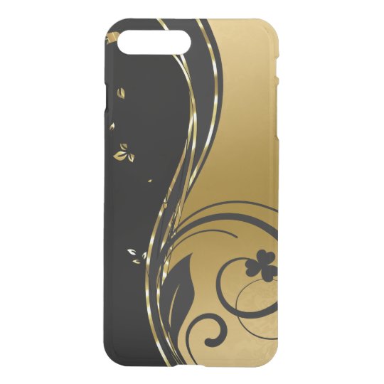 Black & Elegant Gold Floral Swirls Design iPhone 8 Plus/7 Plus Case