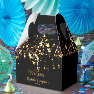 Black elegant & gold stars double joint birthday favor box