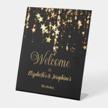 Black elegant & gold stars double joint birthday