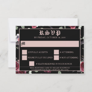 Black Elegant Gothic Bat and Rose RSVP Card