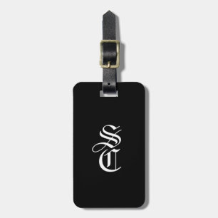 Black Elegant Gothic Monogram Name Medieval Typo Luggage Tag