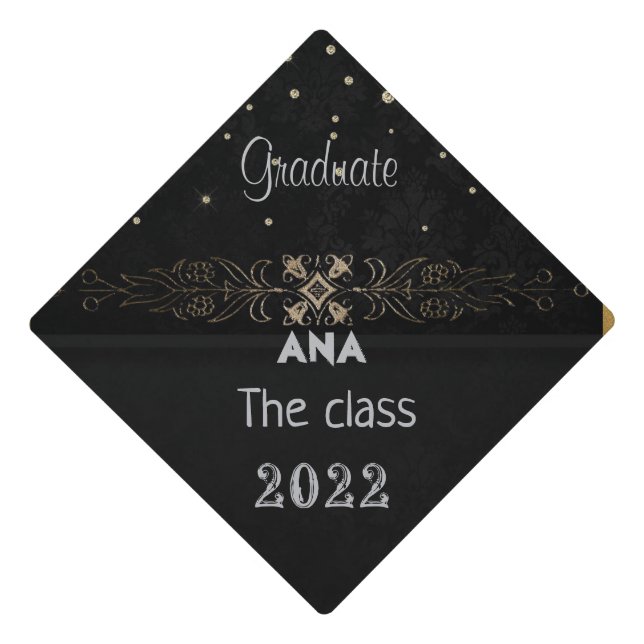 Black elegant graduation cap topper (Front)