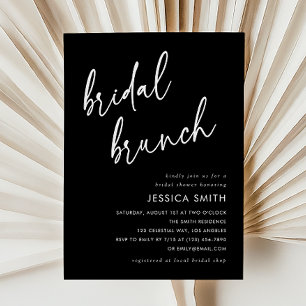 Black Elegant Handwritten Script Bridal Brunch Invitation