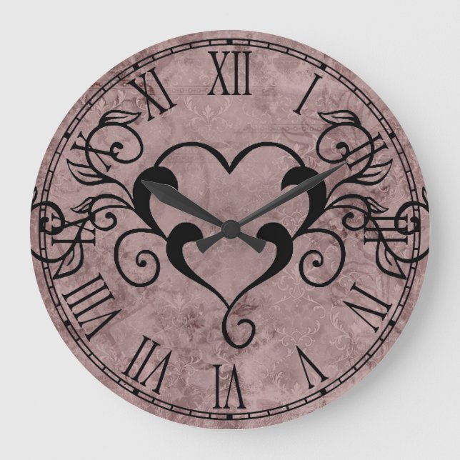 Black Elegant Heart Large Clock (Front)