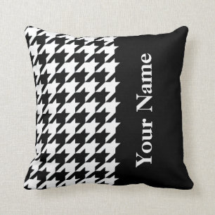 Black Elegant Houndstooth with name Throw Pillow