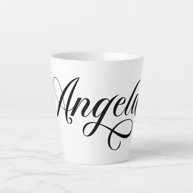 Black Elegant Lettering Angela Latte Mug (Front)