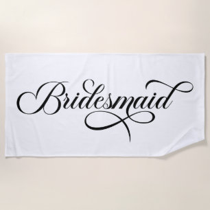 Black Elegant Lettering Bridesmaid Beach Towel
