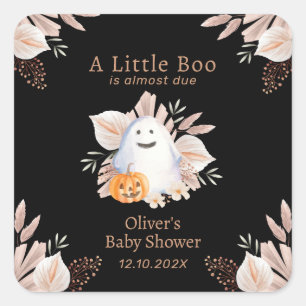 Black Elegant Little Boo Boho Ghost Baby Shower  Square Sticker