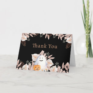 Black Elegant Little Boo Boho Ghost Baby Shower  Thank You Card