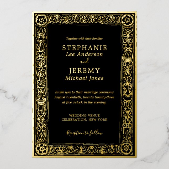 Black Elegant Luxury Romantic Vintage Wedding Gold (Front)