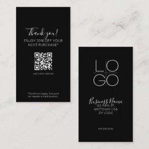 Black Elegant Minimal Script Promo Discount QR Business Card