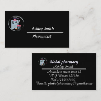 Black elegant minimalist pharmacy  business card