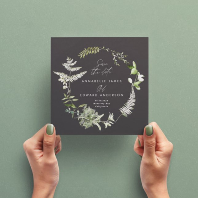 Black elegant modern botanical script wedding save the date (Creator Uploaded)