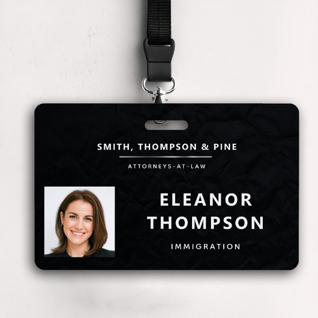 Black Elegant Modern Business Professional Photo Badge (business corporate badge law firm attorney real estate manager ceo cfo paralegal black white)