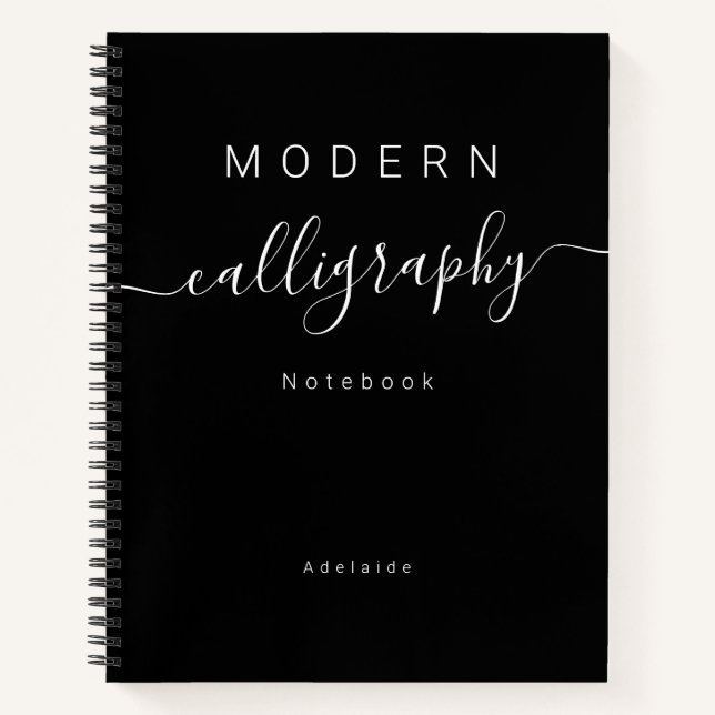 Black Elegant Modern Calligraphy Monogram Name Notebook (Front)
