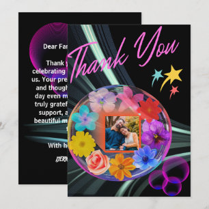 Black Elegant Modern Foral Colourful Boho Chic Son Thank You Card