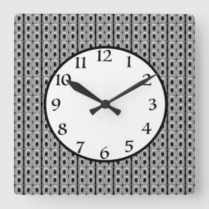 Black Elegant Modern Geometric White Pattern Square Wall Clock