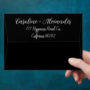 Black Elegant Modern Wedding Chic Return Address Envelope