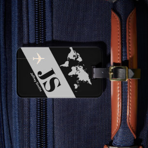Black Elegant Modern World Air Travel Luggage Tag