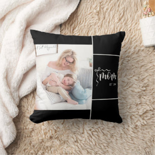 Black Elegant Mom Established Add One Photo Throw Pillow